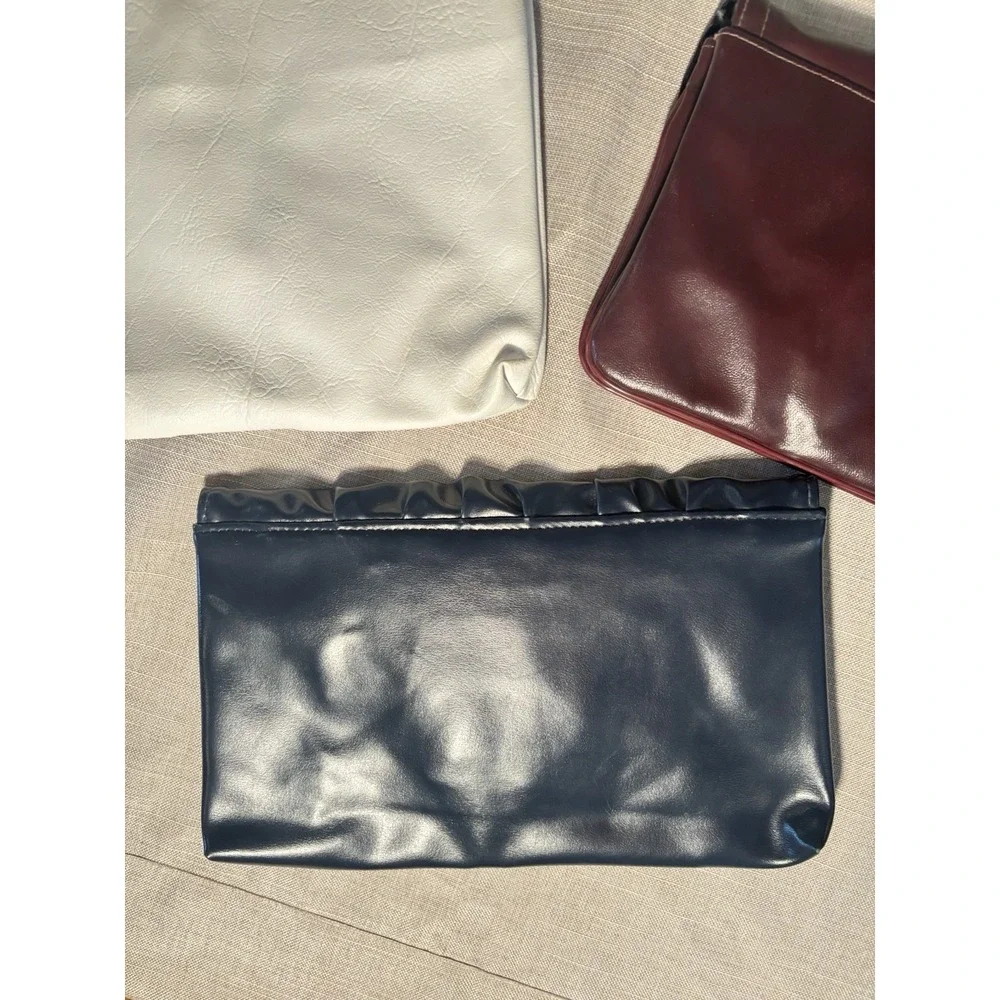 Lot of 3 Vintage Faux Leather Clutch Purses‎ Crossbody Bags Black White Burgundy